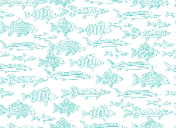 Fish collection, seamless pattern for your design - Vetor, Imagem