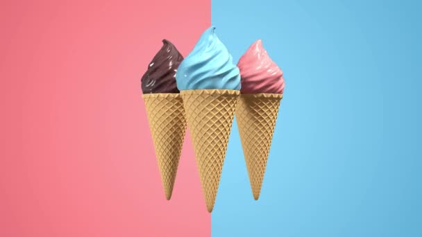 3D realistic ice cream with waffel cone rotating on pastel background. Green screen footage. 4K seamless loop render animation. - Footage, Video