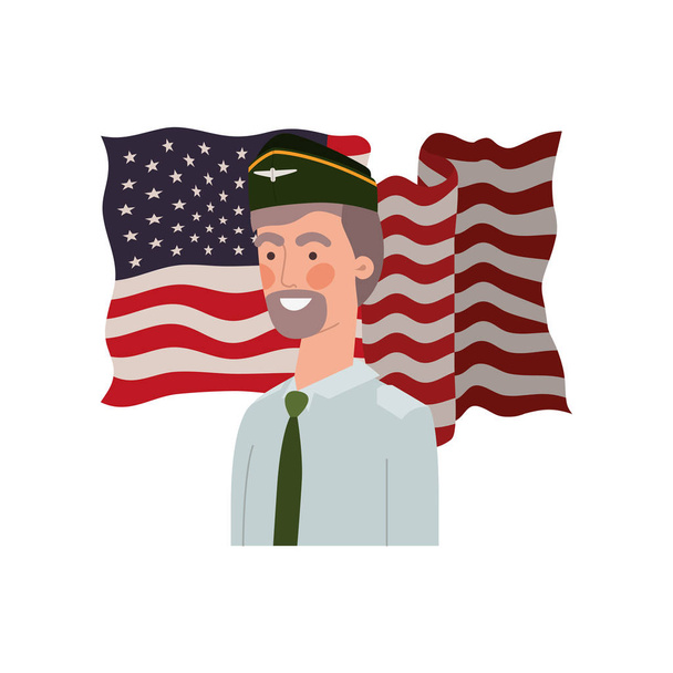 uomo soldato di guerra con bandiera degli Stati Uniti sfondo
 - Vettoriali, immagini