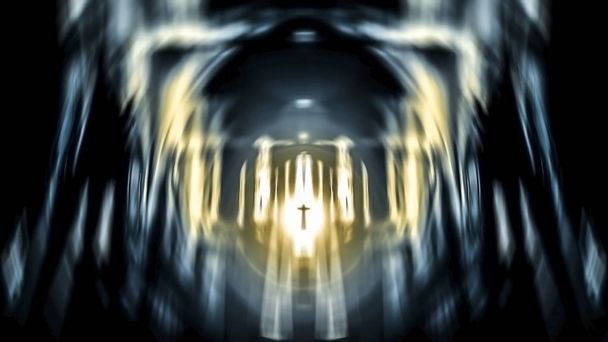Symbolic image of Christian cross emerging in light from the win - Photo, Image