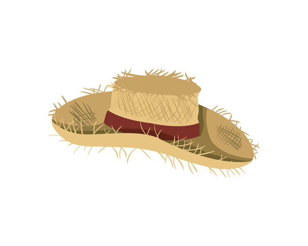 straw hat with ribbon on white background - Vector, Image