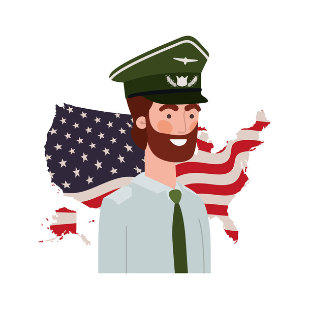uomo soldato di guerra con bandiera degli Stati Uniti sfondo
 - Vettoriali, immagini