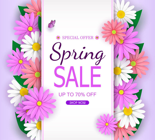 Spring Sale Banner background with beautiful colorful flowers ar - Vector, Image