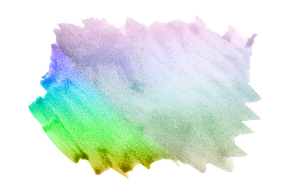 abstraktes Aquarell-Hintergrundbild mit einem flüssigen Spritzer Aquarellfarbe, isoliert auf Weiß. Regenbogentöne - Foto, Bild