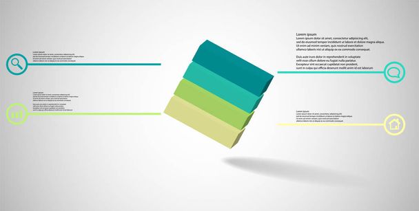 Modèle d'infographie d'illustration 3D avec cube en relief en biais divisé en quatre parties
 - Vecteur, image