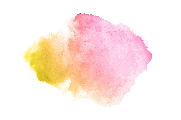 Abstrakti akvarellimaalilla varustettu vesiväritaustakuva, eristetty valkoisella. Vaaleanpunainen ja keltainen sävyjä
 - Valokuva, kuva