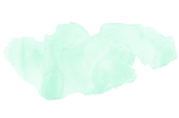 Abstract watercolor background image with a liquid splatter of aquarelle paint, isolated on white. Turquoise tones - Photo, Image