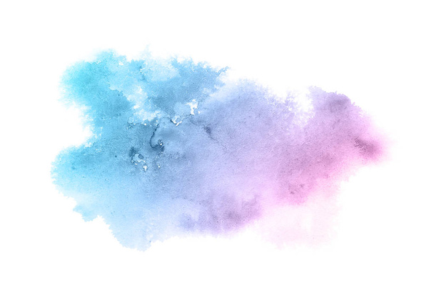 Abstrakcja akwarela obraz tła z ciekłym bryzg farby Aquarelle, izolowane na białym tle. Różowe i niebieskie odcienie pastelowe - Zdjęcie, obraz