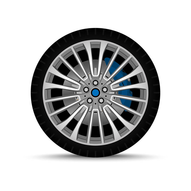 車の車輪。タイヤとブレーキ - ベクター画像