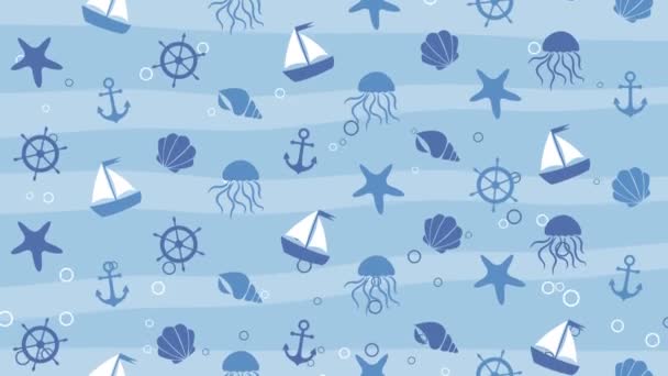Mořské pozadí s loděmi, medúzy a lastury - Záběry, video