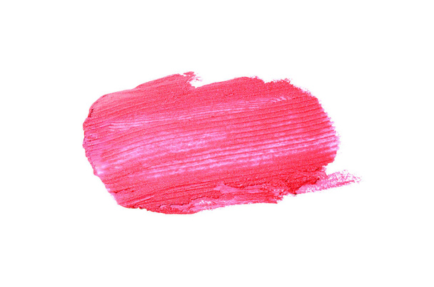 Smear and texture of lipstick or acrylic paint isolated on white background. Magenta color - Photo, Image