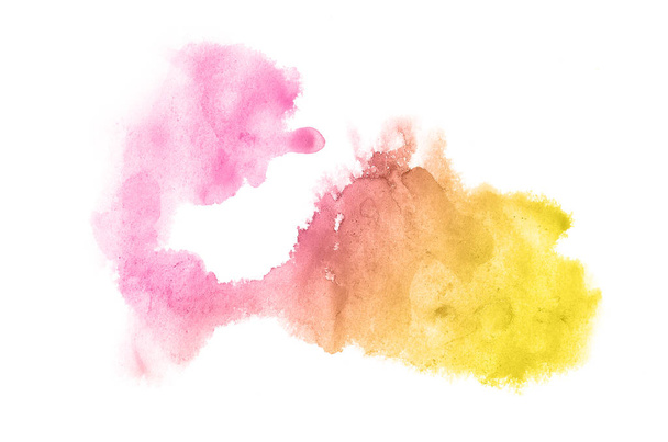 Astratto acquerello immagine di sfondo con uno schizzo liquido di vernice acquerello, isolato su bianco. Toni rosa e giallo
 - Foto, immagini