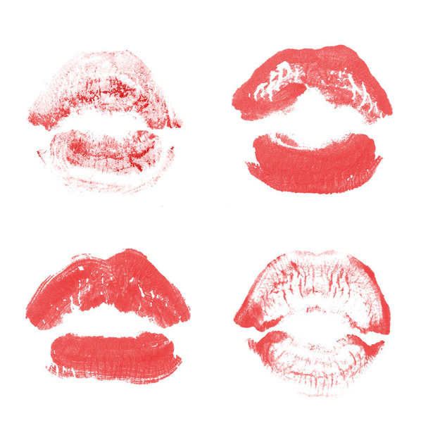 Labios hembra lápiz labial beso impresión conjunto para San Valentín aislado o
 - Foto, imagen