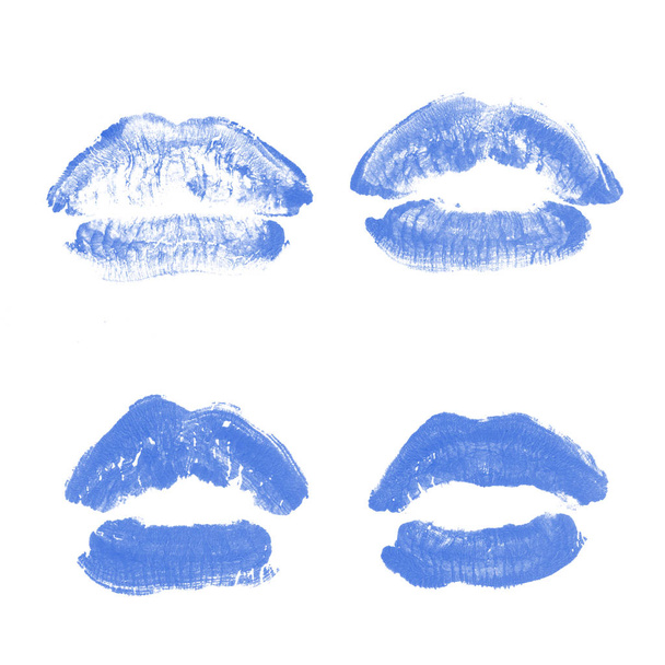 Rouge à lèvres femme baiser imprimé pour la Saint-Valentin isolé sur blanc. Couleur bleue
 - Photo, image