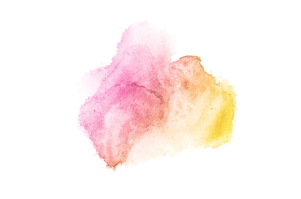 Abstrakti akvarellimaalilla varustettu vesiväritaustakuva, eristetty valkoisella. Vaaleanpunainen ja keltainen sävyjä
 - Valokuva, kuva