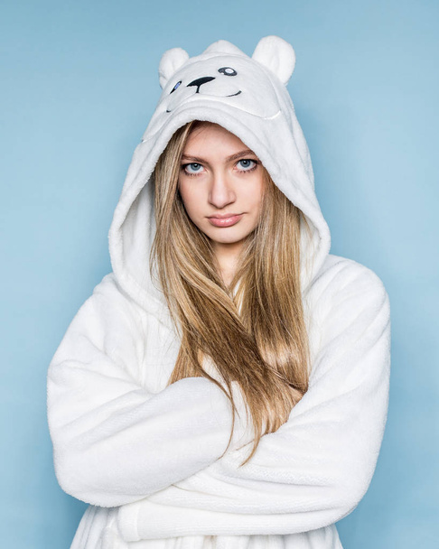 young teen girl wearing white robe isloated - Foto, Imagem