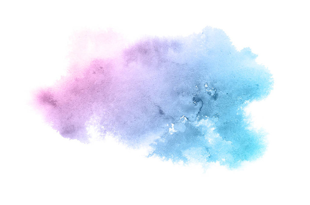 Abstract watercolor background image with a liquid splatter of aquarelle paint, isolated on white. Pink and blue pastel tones - Photo, Image