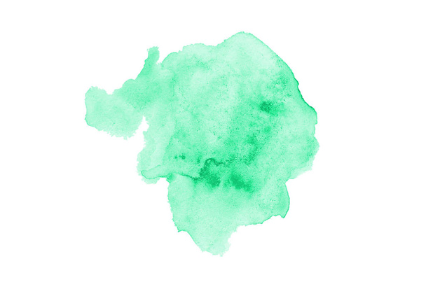Абстрактное акварельное фоновое изображение с жидкими брызгами акварельной краски, выделенной на белом. Бирюзовые тона
 - Фото, изображение