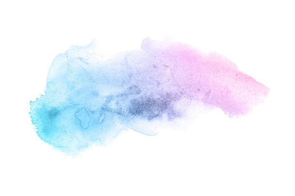 Imagen de fondo de acuarela abstracta con una salpicadura líquida de pintura acuarela, aislada en blanco. Tonos pastel rosa y azul
 - Foto, Imagen
