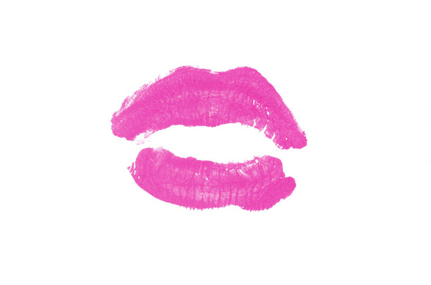Lippenstift kus Mark op witte achtergrond. Mooie lippen geïsoleerd. - Foto, afbeelding