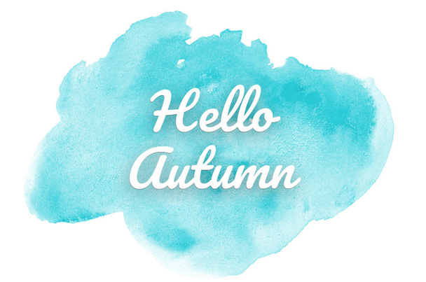 アクアレル塗料の液体スプラッタと抽象的な水彩の背景画像。水色のトーン。こんにちは秋 - 写真・画像