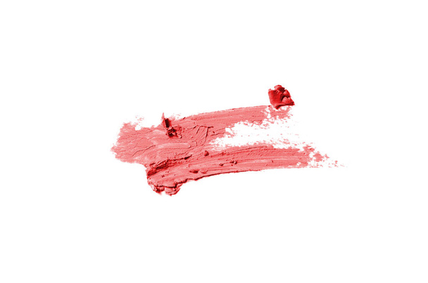 Smear and texture of lipstick or acrylic paint isolated on white background. Red color - Foto, immagini