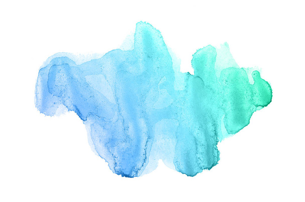 Imagem de fundo aquarela abstrata com um respingo líquido de tinta aquarelle, isolado sobre branco.tons pastel azul e turquesa
 - Foto, Imagem