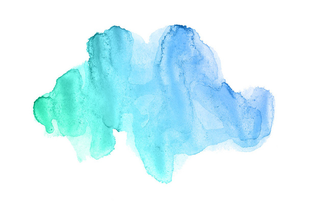 Astratto acquerello immagine di sfondo con uno schizzo liquido di vernice acquerello, isolato su bianco. toni pastello blu e turchese
 - Foto, immagini