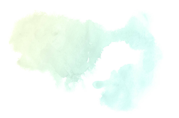 Absztrakt akvarell háttérkép egy folyékony fröccs a Aquarelle festék, elszigetelt fehér. Zöld és sárga pasztell árnyalatok - Fotó, kép