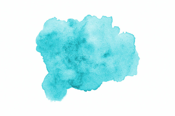 Abstract watercolor background image with a liquid splatter of aquarelle paint, isolated on white. Light blue tones - Photo, Image