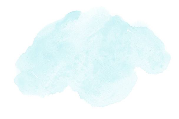 Abstract watercolor background image with a liquid splatter of aquarelle paint, isolated on white. Light blue tones - Photo, Image