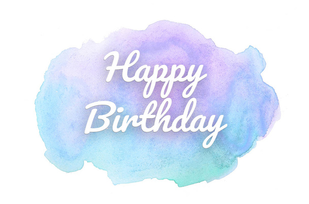 Abstract watercolor background image with a liquid splatter of aquarelle paint. Pink and blue pastel tones. Happy birthday - Photo, image