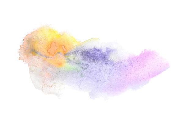 abstraktes Aquarell-Hintergrundbild mit einem flüssigen Spritzer Aquarellfarbe, isoliert auf Weiß. rosa und gelbe Töne - Foto, Bild