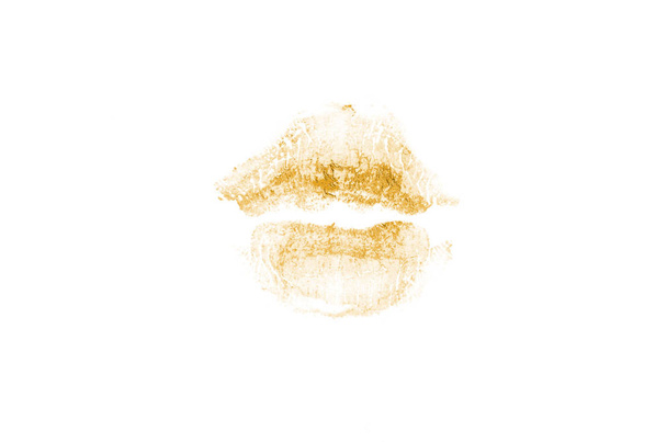 Колір губної помади поцілунок Відзначте на білому фоні. Красиві губи, ізольовані по білому. Яскравий відбиток гарячого поцілунку. День Святого Валентина модний елемент. Бежевий колір - Фото, зображення