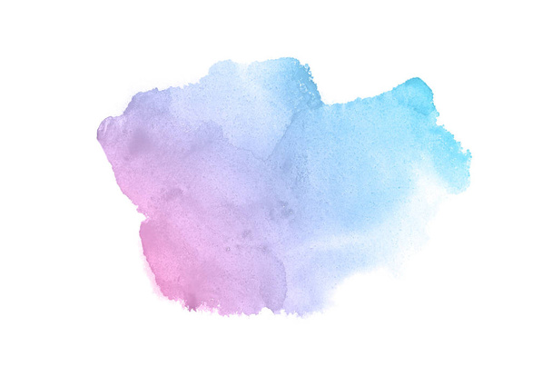 Beyaz üzerine izole edilmiş, sıvı bir kova boyası ile soyut suluboya arka plan görüntüsü. Pembe ve mavi pastel tonları - Fotoğraf, Görsel