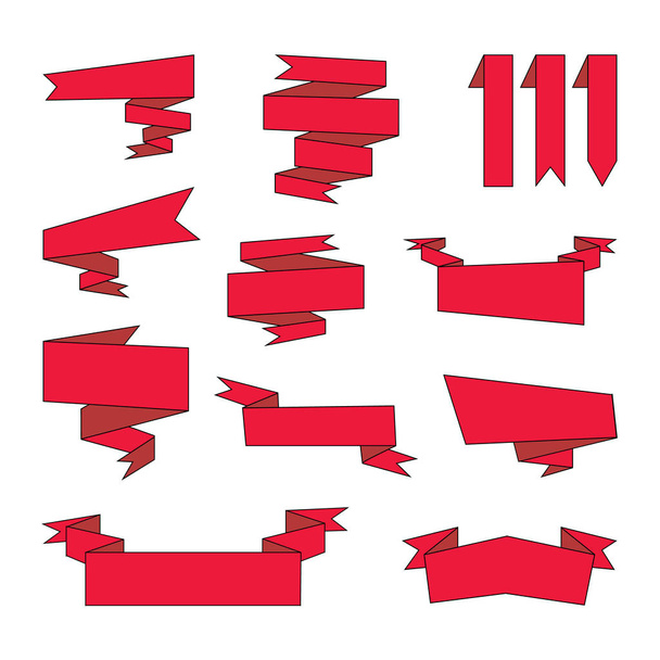 Set of Red Cartoon Ribbons. Banners Tags Labels. - Photo, Image