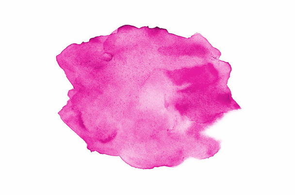 白に隔離されたアクアレル塗料の液体スプラッタを持つ抽象的な水彩の背景画像。ピンクのトーン - 写真・画像