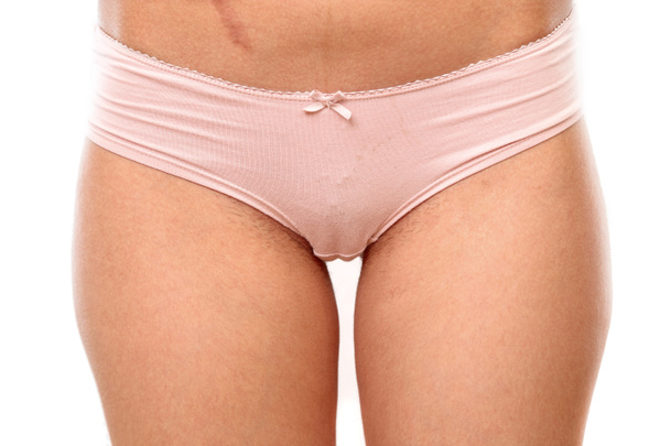 young woman in lingerie with unshaven pubic hair on white isolat - Photo, Image