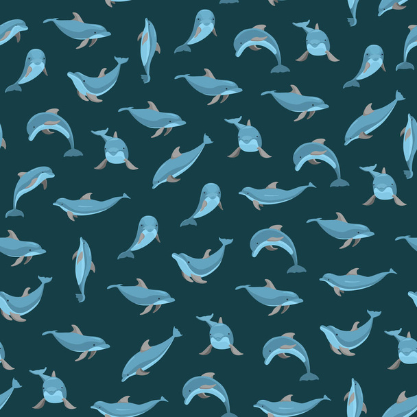 Cartoon Characters Funny Dolphin Seamless Pattern Background. Vector - ベクター画像