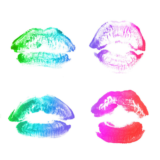 Kobiece usta szminka Kiss Print zestaw na Walentynki na białym tle o - Zdjęcie, obraz