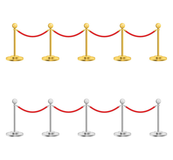 Realistic Detailed 3d Gold and Silver Barriers. Vector - ベクター画像