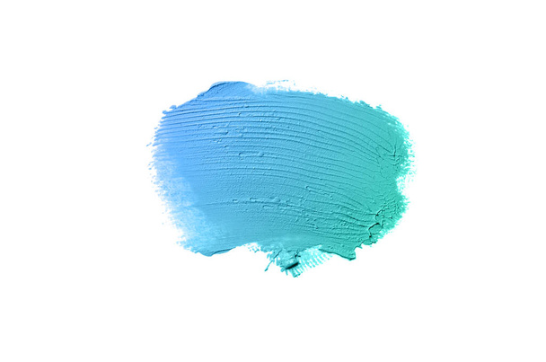 Abstrich und Textur von Lippenstift oder Acrylfarbe isoliert auf weißem Hintergrund. türkisblaue Farbe - Foto, Bild