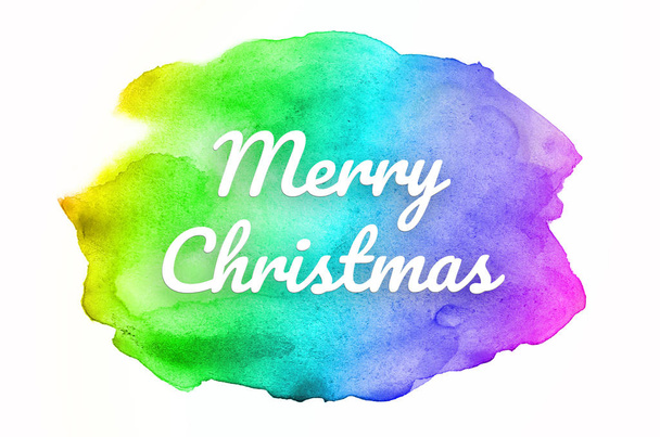 Abstract watercolor background image with a liquid splatter of aquarelle paint. Rainbow tones. Merry Christmas - Photo, Image
