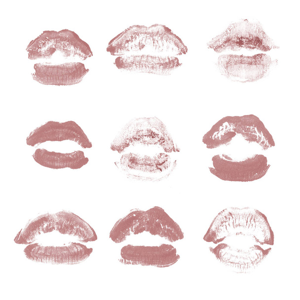 女性の唇口紅のキスプリントセットバレンタインデー孤立o - 写真・画像