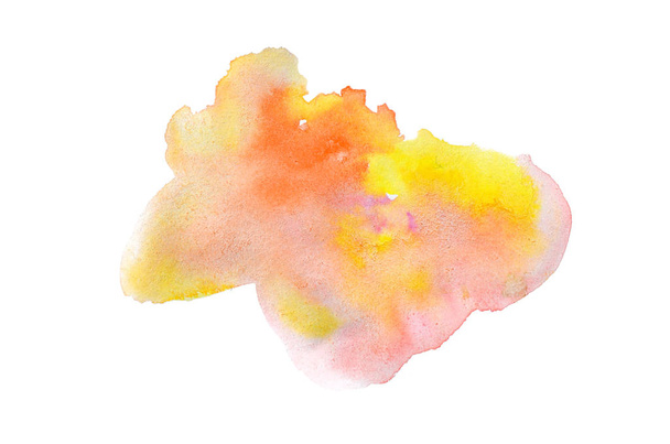 abstraktes Aquarell-Hintergrundbild mit einem flüssigen Spritzer Aquarellfarbe, isoliert auf Weiß. warme Töne - Foto, Bild