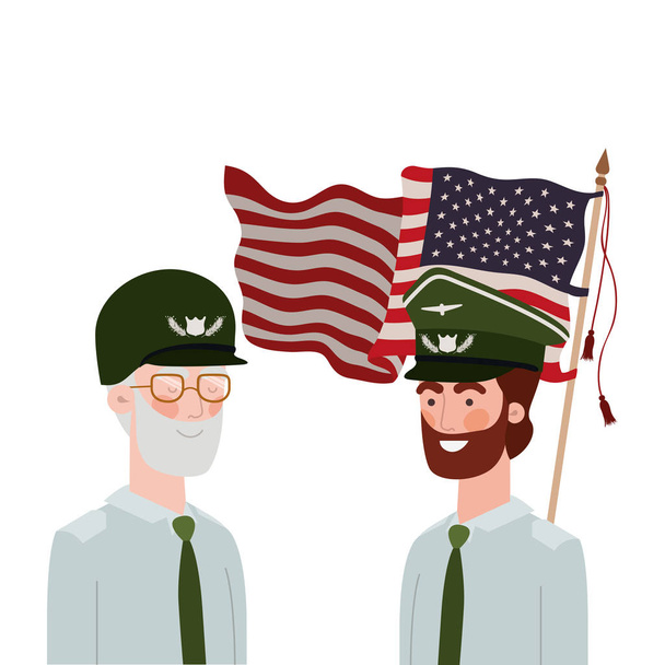 uomini soldati di guerra con bandiera degli Stati Uniti sfondo
 - Vettoriali, immagini