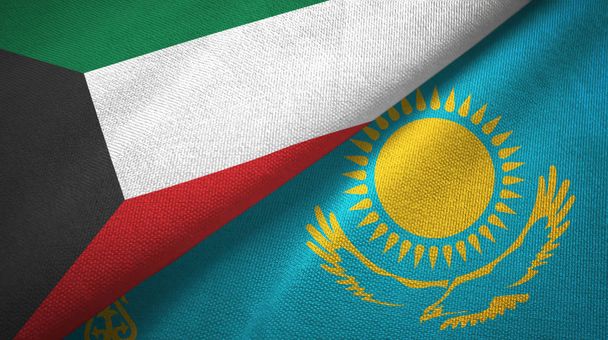Kuwait y Kazajstán dos banderas tela textil, textura de la tela
 - Foto, imagen