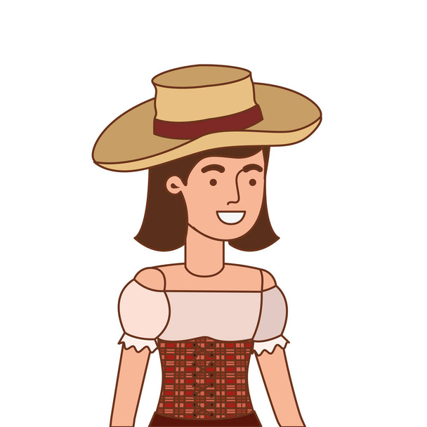 farmer woman with straw hat - Vector, Image