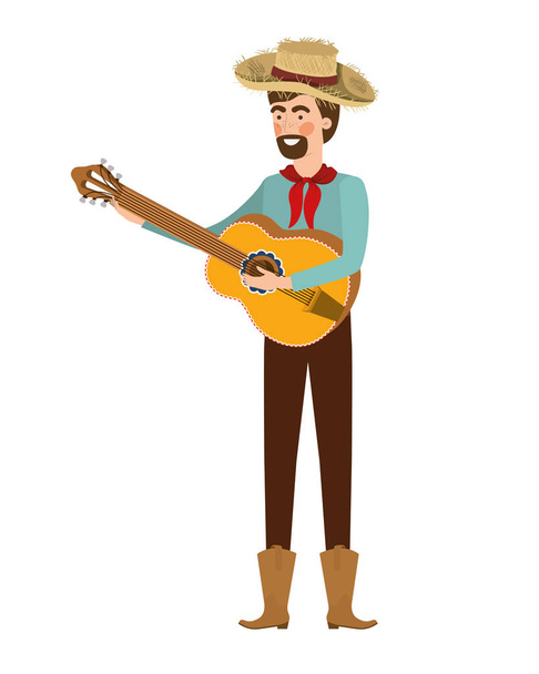 farmer man with musical instrument - Vector, Image