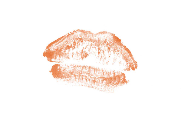 Marca de beijo de batom no fundo branco. Lábios bonitos isolados
. - Foto, Imagem